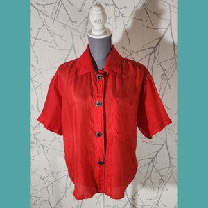 New York Studios VTG Red Silk Button Up Loose Fit Shirt